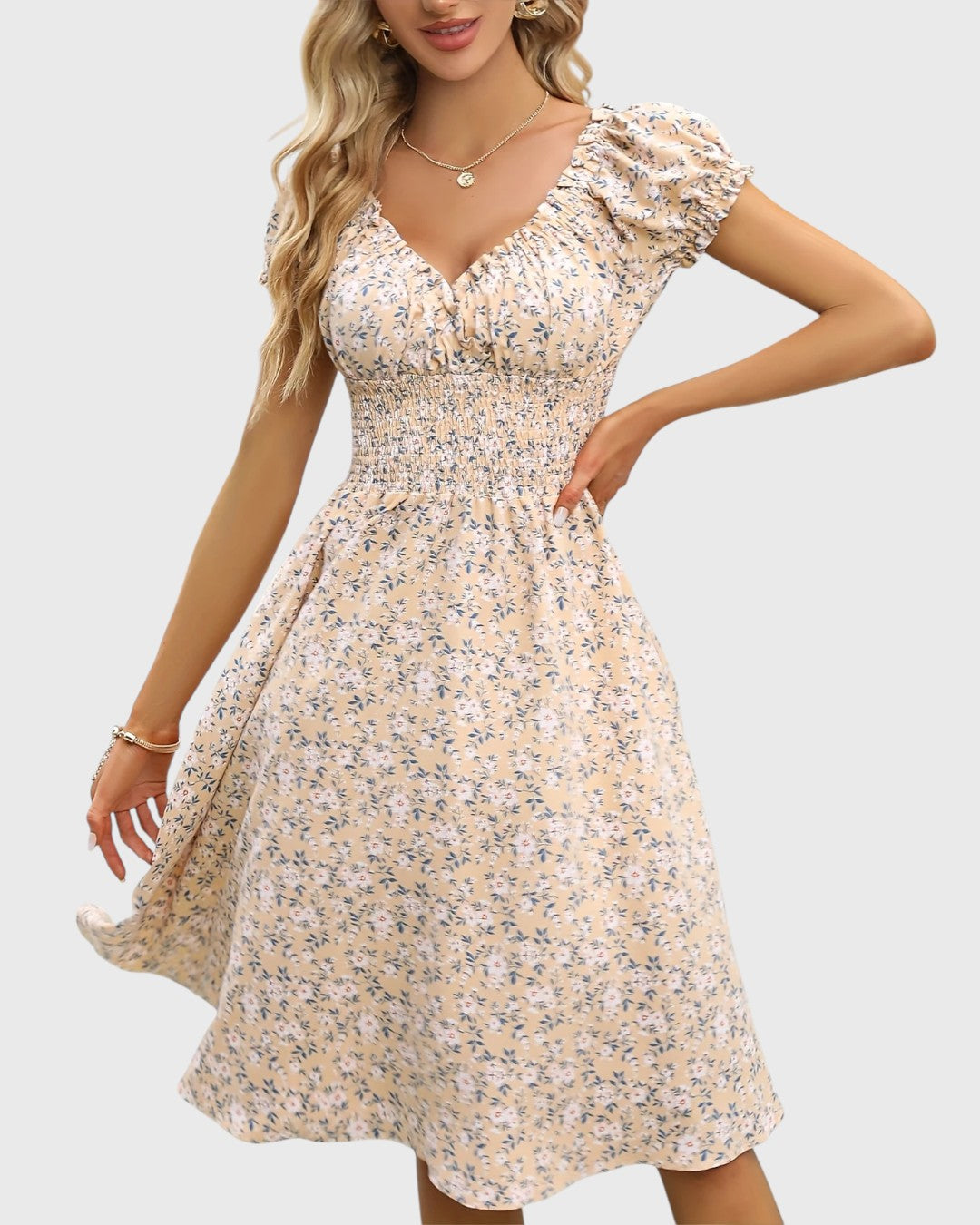 Noor™ | Robe Fleurie avec Manches Bouffantes