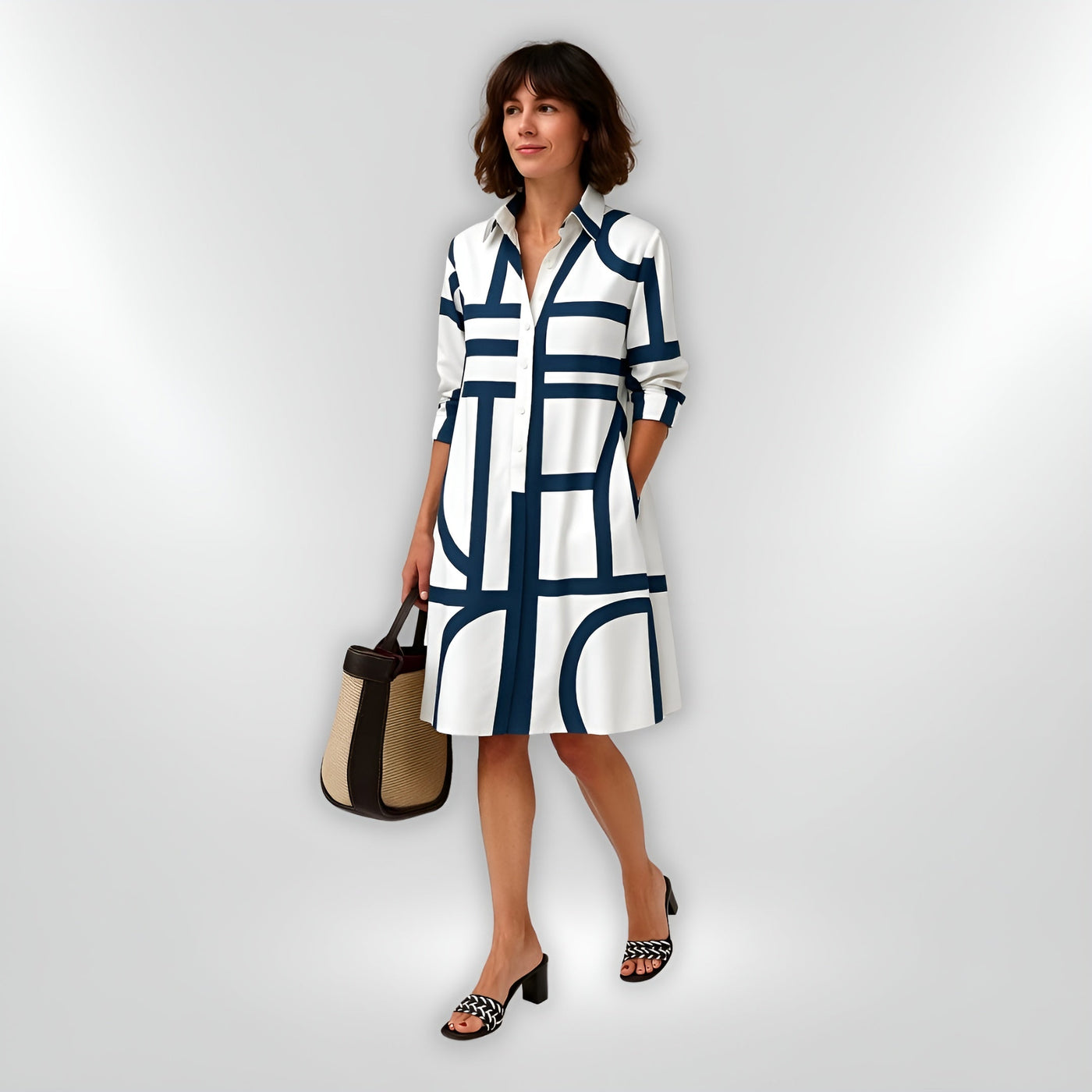 Héloïse™| Robe Midi à Motifs Géométriques