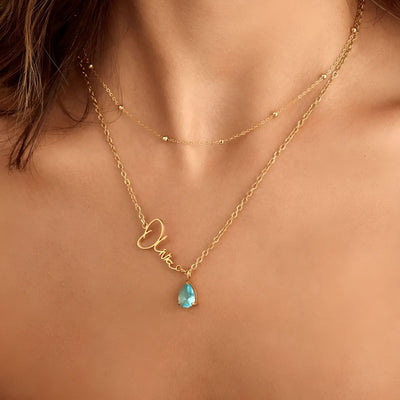 Céleste™ | Collier Prénom & Pierre de Naissance