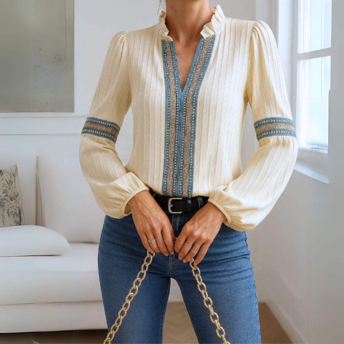Louise™ | Blouse Vintage à Col en V