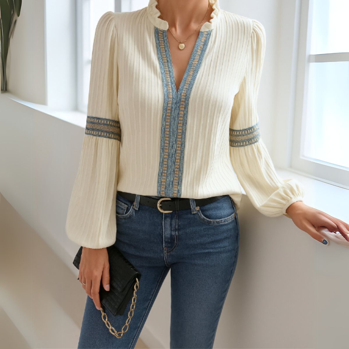 Louise™ | Blouse Vintage à Col en V