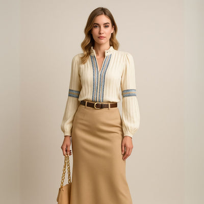 Louise™ | Blouse Vintage à Col en V