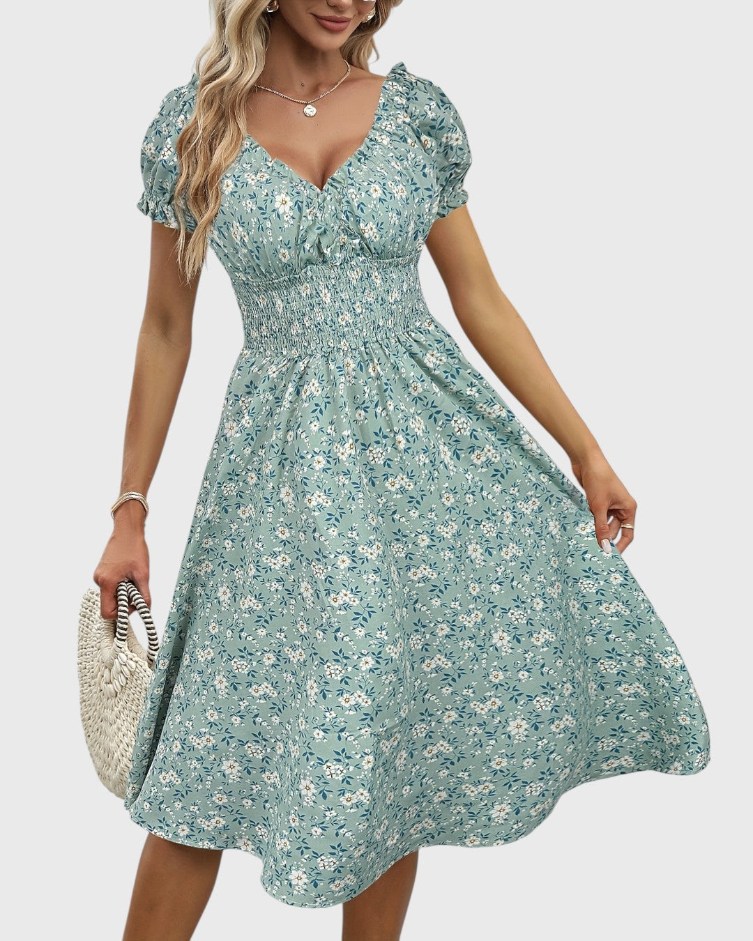 Noor™ | Robe Fleurie avec Manches Bouffantes
